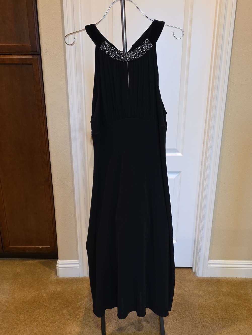 BCBGMaxAzria Black Beaded Halter Maxi Dress